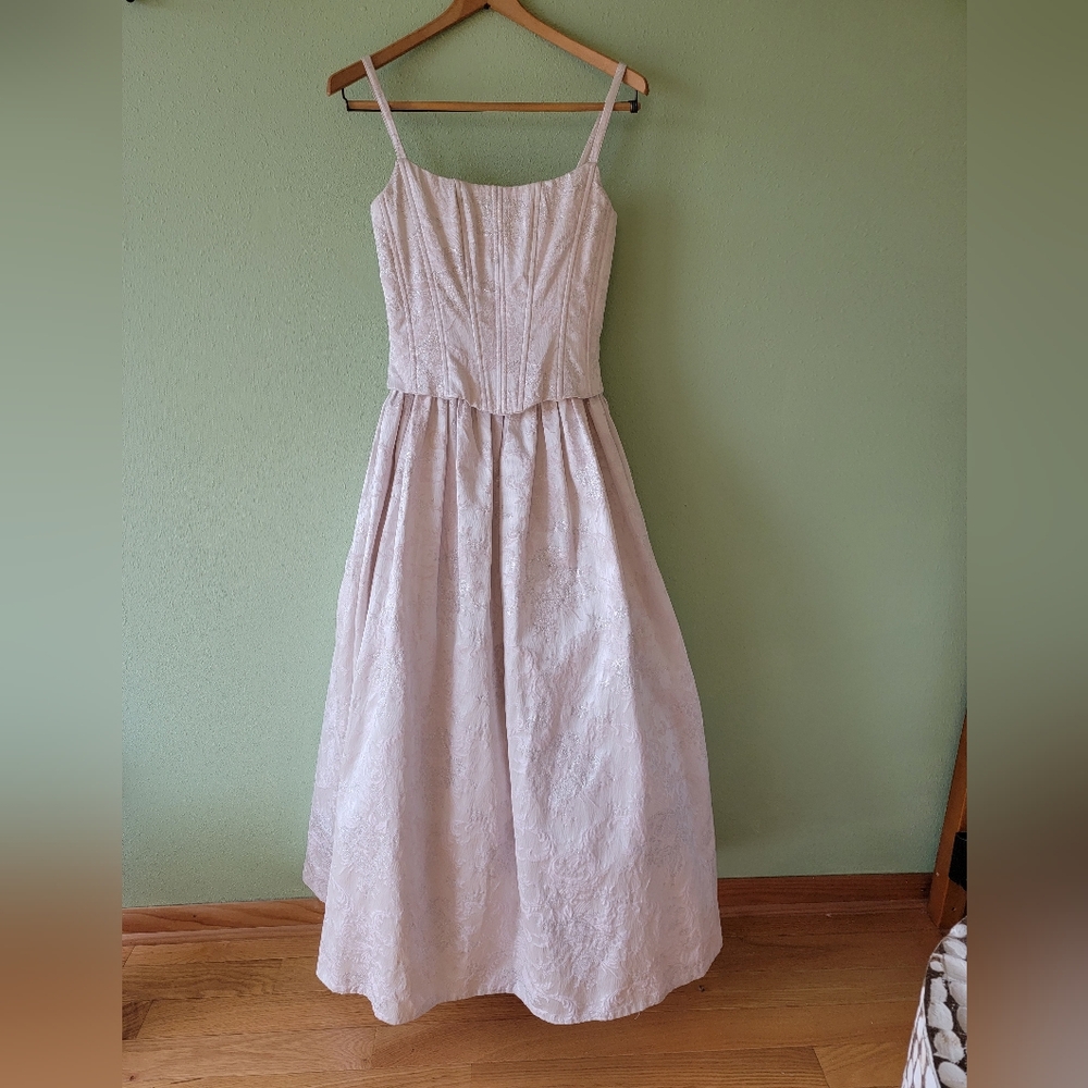 Vintage 90s Jessica McClintock corset princess waist long Pink/Silver Size 7/8